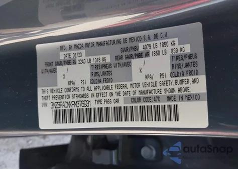 2023 Mazda Mazda3 2.5 S Carbon Edition from USA, damaged, VIN 3MZBPACMXPM376931